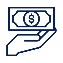 Line art icon of a hand with money